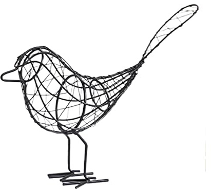 DEDEMCO Figura de pájaro de hierro de alambre de 20 x 23 cm, adorno de pájaro de metal, estatua coleccionable minimalista nórdico, escultura de acento de mesa para decoración del hogar de jardín,