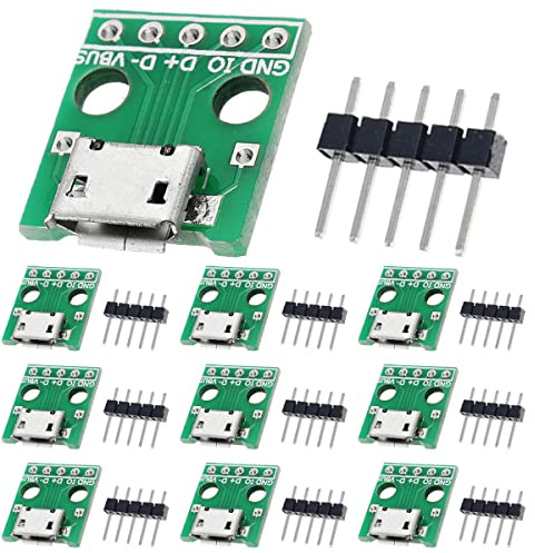 DAOKAI 10 Stück Micro USB Buchse auf DIP Adapter 2,54 mm 5 Pin USB 2.0 Micro USB Buchse auf DIP Konverter Breakout Board für DIY Netzteil mit 50 Pin Header