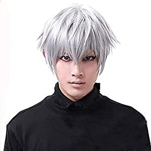 3D-Maske Tokyo Ghoul Cosplay Ken Kaneki – Halloween-Kostüm aus PU-Leder verstellbar mit Reißverschluss mit abnehmbarer Augenklappe und Perücke für Erwachsene
