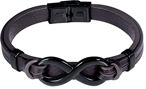 Feilok Herren Armband Edelstahl Echtleder Armband Armband Männer Unendlichkeits Geflochten Mit Magnet Verschluss Lederarmband für Herren