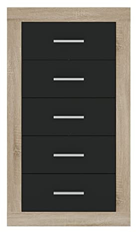 Homely | Sinfonier-Cómoda de Dormitorio con 5 cajones Coimbra | Tablero de partículas melaminizado | Colores: Cambrian/Antracita, 60x39,6 Altura 106,3 cm | Diseño Moderno para Dormitorio