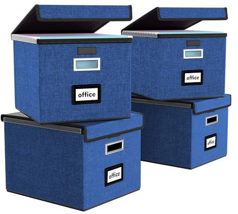 Huolewa Dekorative Akten-Organizer-Boxen, Büro-Dokumentenaufbewahrung mit Deckel, tragbare, faltbare Leinen-Hängemappen und Aufbewahrungsboxen für Büro/Dekor/Zuhause (Königsblau), 37,8 x 32,3 x 27,4