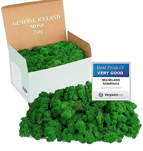 Mia Milano Isandmoos konserviert naturgrün | Moos Deko zum Basteln | 250g Echtes naturgrünes Dekomoos Isländisch für Moosbild | Mooswand lebend
