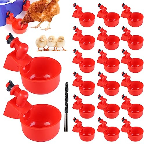20 Stück Automatische Hühnertränke - Geflügeltränke, Chicken Drinker Cups, Hühnerwasserbecher, Trinker, Waterer, Water Drinking Dispenser Cups für Vögel, Hühner, Kükenstall