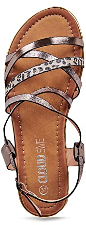 Cloud 5ive Damen Schuhe Riemen-Sandalen mit Details in Leo Print und Silber grau