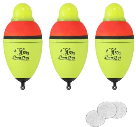 PATIKIL 3 Unidades Flotadores de Pesca Iluminados de 1.8 Oz Amarillo | Flotadores de Pesca EVA con Luz y Batería, para Pesca Nocturna