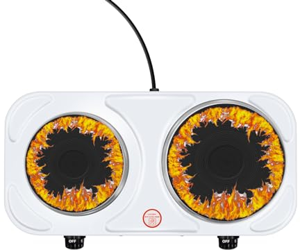 Hot Plate, Double Electric Hob, Table Top Cooking, 5 Temperature Adjustable Thermostat, Portable Electric Hot Plate for Home Kitchen Camping & Caravan Cooking, Travelling