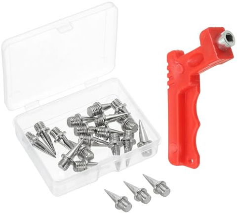 PATIKIL 1/2Inch Shoe Spikes, 16 Pack Steel Long Spikes Track and Field Running Spikes Replacement Spikes Nails with Spike Wrench for Jumping Sprint Sports Short Running Track, Silver
