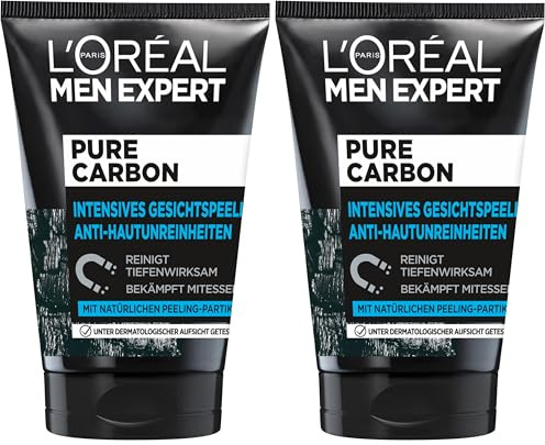 L'Oréal Paris Men Expert Peeling für das Gesicht, Unreine Haut, Gesichtsreinigung für Männer, Pure Carbon Gesichtspeeling Anti-Hautunreinheiten, 1 x 100 ml (Packung mit 2)