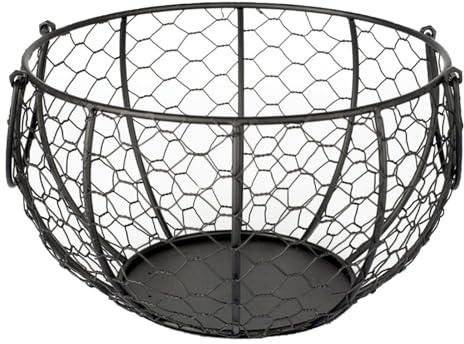 Egg Storage Basket - Metal Wire Egg Basket Holder with Handles | Wire Round Farmhouse Style Egg Collector Basket, Round Kitchen Storage Egg Basket, Large Storage Egg Basket for Kitchen Cabinet