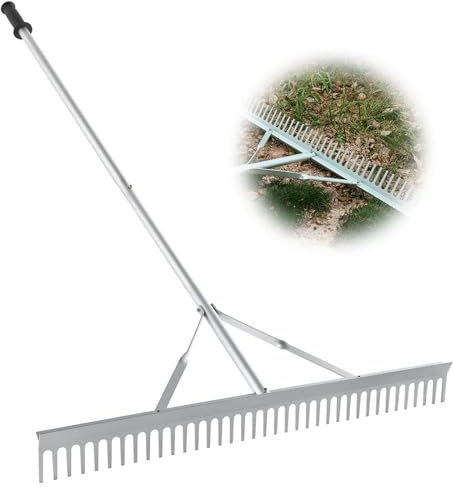 Goture 170 cm Gartenrechen, Landschaftsrechen Aluminium Rechen Rasenrechen mit 37 Zähne, Arbeitsbreite ca. 92cm, Gartenrechen, Laubrechen, Harke