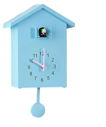 Yuanpgky Orologio a cucù da parete, a batteria, volume regolabile per soggiorno, cucina, ufficio, decorazione (blu)