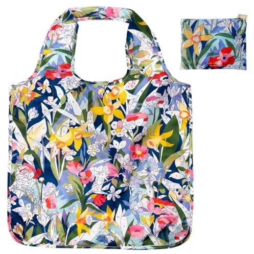 Kate Spade New York Reusable Produce Bags, Shopping Tote with Zipper Storage Pouch, Lightweight Foldable Grocery Bag