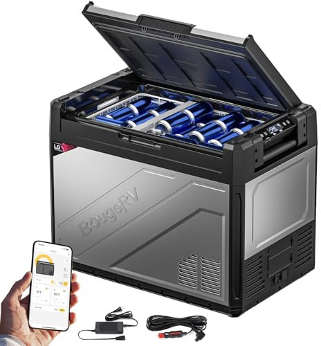 BougeRV Rocky2 65L Frigorifero per Auto con Compressore Potente da 5,7 cc Frigo Auto 12V 220V Divisore Rimovibile App Frigorifero Portatile Doppia Zona per Campeggio Viaggio Barca Camion -20℃~20℃