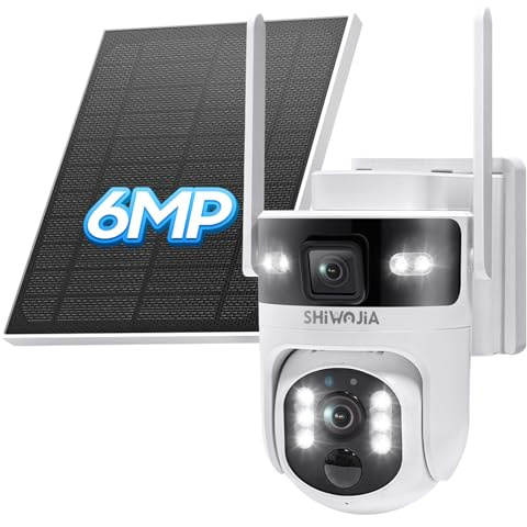 SHIWOJIA Camera Solaire Exterieur 4G sans Fil, 6MP Double Objectif Camera Surveillance Exterieure, Détection Humaine Vision Nocturne Couleur Audio Bidirectionnel, Batterie + Panneau Solaire