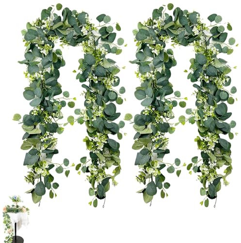 2 guirnaldas de eucalipto, decoración de eucalipto, 1,8 m, eucalipto artificial, para salón, fiesta, decoración de bodas