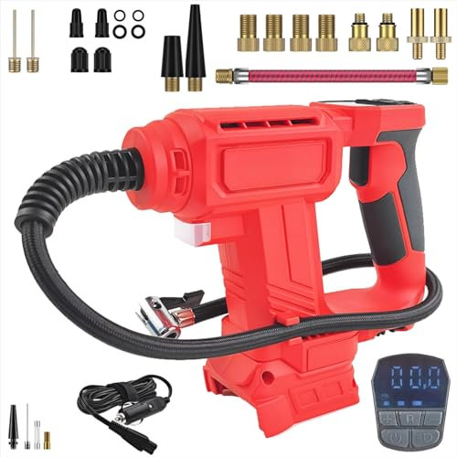 Akku-Kompressor für ‎Milwaukee M18 Akku (ohne), Tragbare LED-Licht Handheld Luftpumpe mit digitalem Manometer, Elektrische Luftkompressor für Autos, Motorräder, Fahrräder, Sportbä - Stil B