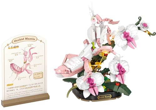MEIEST Insekten Blume Bausteine Set,Bunte Bausteine Spielzeug mit Einer Wissenschaft Popularisierung Karte,Kreative Heimdekoration (Orchidee Gottesanbeterin)
