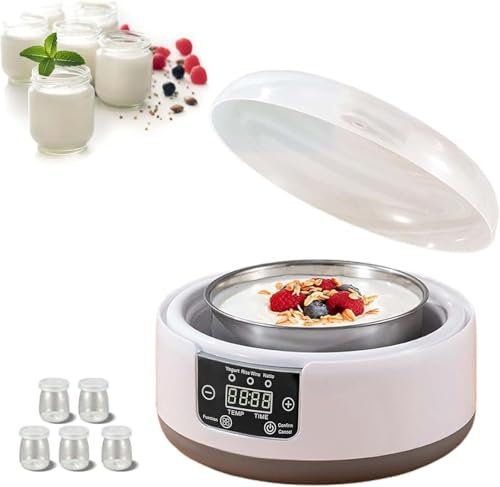Yogurtera probiótica de 1200 ml, Control de Temperatura de 36 Horas, con 5 frascos de Vidrio, para Yogur Griego y Vegano casero White,1.2L