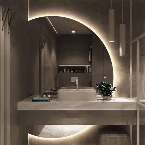 HanDpi Grande Specchio da Parete a Mezzaluna da 43/47/51 Pollici, Specchio da Bagno antiappannamento a LED dimmerabile in 3 Colori, Decorazione per la casa semicircolare retroilluminata per Ingress