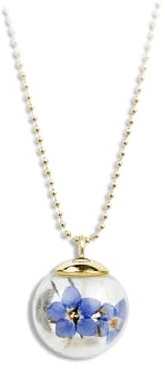 Gioielli Botanici Collana Non ti Scordar di Me in Acciaio Inox Oro, Ampolla in Vetro con Fiori Naturali