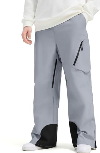 HOUZONIY Pantaloni da Neve da Uomo, Invernali, Impermeabili, per Snowboard, da Uomo, Caldi, per Attività all'Aria Aperta, con Bretelle, XXL, Grigio