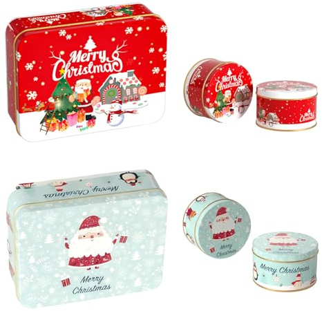 YDUNARISE 4er Set Keksdose Weihnachten,Verpackung für Geldgeschenke Weihnachten,12 * 9 * 4cm Plätzchendose aus Metall mit Deckel,Bonbonglas