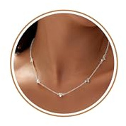 HARJJME Kette Gold Silber 925 Damen 14K Vergoldet Halskette Damen Kleeblatt Herz Perlen Cubic Zirkonia Choker Ketten Wasserfest Charm Statement Kette Modeschmuck Geschenke