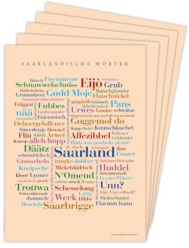 Deine Wörter Postkartenset - 5 Postkarten mit Saarländischem Dialekt, einzigartiges Souvenir und kreative Geschenkidee - DIN A6
