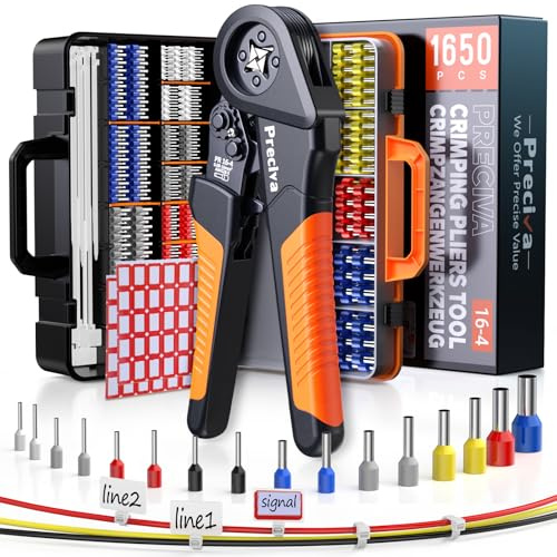 Preciva Pince à Sertir,0.08-16mm²,1500 pièces Cosses Electriques(18 Tailles)+100 pièces Attache Cable+60PCS étiquettes,28-5 AWG Pince a Sertir les Cosses de Fils, Pince Electricien