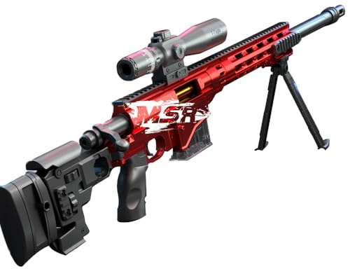 Rifle de francotirador de juguete para niños, pistola de espuma con 20 bolas blandas, gran tamaño, blanda, francotirador, pistola MSR, adecuado para niños y adultos, 120 cm (rojo)