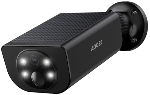 AOQEE Solar Security Camera Outdoor Wireless - Solar CCTV Camera, S1 Black | PIR Human Detection, Battery Operated, Real-time Alert, Color Night Vision, TF Card Storage, IP65 Waterproof, 2.4GHz WiFi