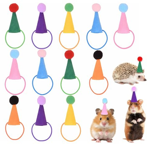 LONGHAO 12 stück Mini Partyhüte Für kleine Haustiere für Hamster | Mini Filz Partyhüte,Kegelförmige Kleine Geburtstagshüte,mit verstellbarem Riemen,Geburtstagshut für Hamster
