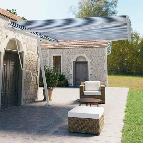 Standmarkise Automatisch 400x350 cm Blau/Weiß - Pulverbeschichtetes Aluminium & 100% Polyestergewebe - Perfekter Sonnenschutz für Terrasse und Garten