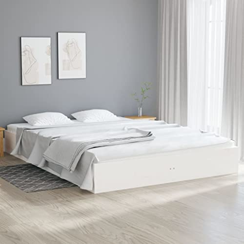 Ziaphsol Massivholzbett Weiß 120x200 cm, Kiefernholz Bettrahmen, Robustes Holzbett für Schlafzimmer, Plattformbett, Modernes Design, Langlebiges Möbelstück