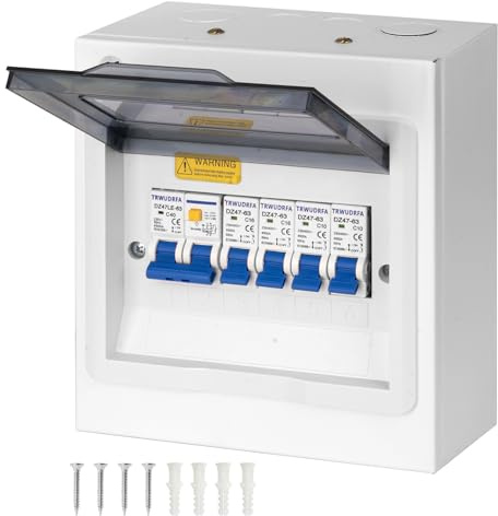 TRWUDRFA Coffret Electrique Etanche - Tableau électrique apparent d’interrupteur différentiel 40A et disjoncteurs 2x10A+2x16A- Coffret de protection pour maison, bureau et centre commercial
