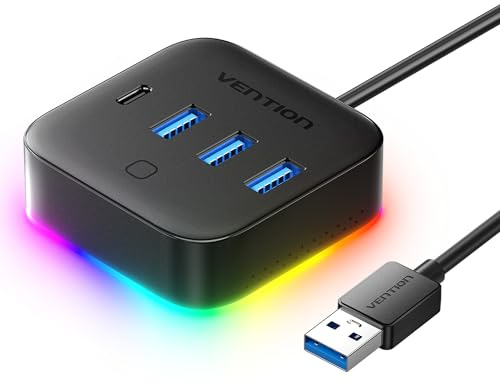 VENTION USB C Hub, 4 Ports USB 3.2 Gen 1 Type-C*1, USB A 3.0 * 3 Datenhub mit 5 Gbit/s with Breathing Lights - DREI Stufen Verstellbar, USB-C Splitter für Typ-C MacBook, Laptop, Flash Drive, 0.25M