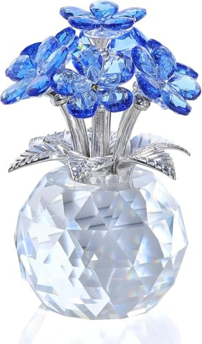 Havnix Crystal Flower Ornaments Crystal Blue Forget Me Not Gifts - Glass Flowers Ornaments Gifts - Blue Glass Decor for Wife, Girlfriend - Home, Office & Tabletop Decor