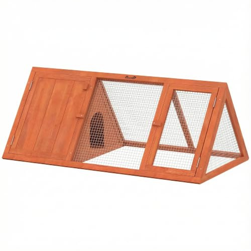 PawHut Rabbit Hutch Wooden Guinea Pig Hutch, Rabbit Run, Doors, Orange | Triangle Bunny House for Small Duck Chicken, Indoor Outdoor Use