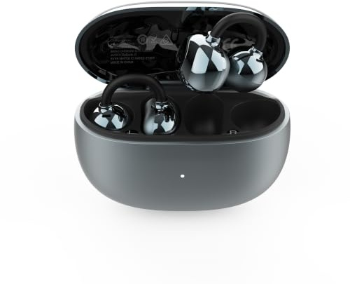 JUOVI hörlurar trådlösa Bluetooth, Bluetooth 6.0 Open Ear hörlurar med ENC för tydliga samtal, 28 timmars batteritid, IP54 vattentät, 5,2 g lätt sport, träning och löpning