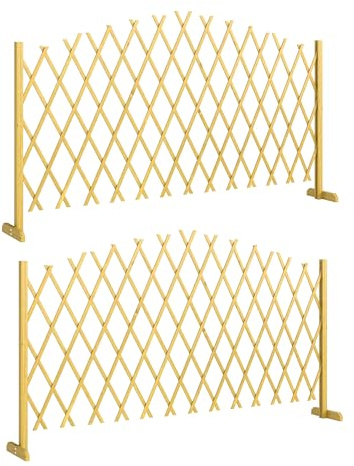 Outsunny Lot de 2 Barrieres Extensibles en Bois de Sapin 180 cm avec Base Stable, Clôture de Jardin en Bois pour Balcon Jardin Intérieur Extérieur, Naturel