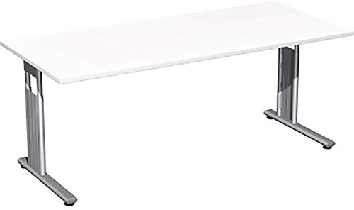 Gera Möbel C Fuß Flex Schreibtisch höhenverstellbar, Holzdekor, weiß/Silber, 180 x 80 x 72 cm