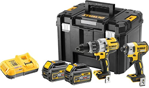DEWALT DCK276T2T-GB Combi Drill and Impact Driver XR 18V Brushless Kit (2 x FLEXVOLT 6.0Ah Batteries) in T-STAK Box, 18 V, Yellow/Black