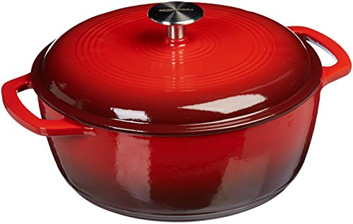 Amazon Basics Rotondo Casseruola “forno olandese” in ghisa smaltata, 5.7 L, Rosso