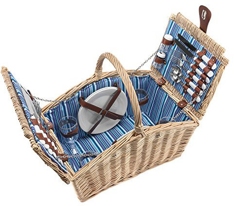 anndora Picknickkorb 4 Personen Weidenkorb Henkelkorb beige + Zubehör 23 TLG.
