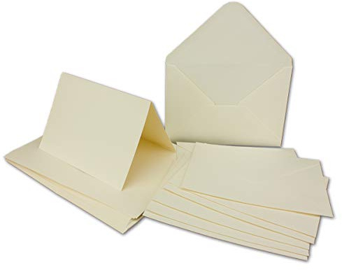 50 x Doppelkarten – Umschlag - Set DIN A6/C6 - creme-weiß – Karte DIN A 6-10,5 x 14,8 cm - 240 g/m² mit Brief-Umschlägen DIN C6-11,3 x 16,0 cm - 120 g/m² Nassklebung