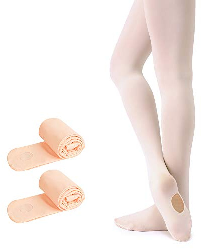 Soudittur Collant da Ballo Convertibili e Calzamaglie da Danza Classica Convertibile per Bambina Ragazze Donna in Rosa, 2 Paia, S (110-125 cm)
