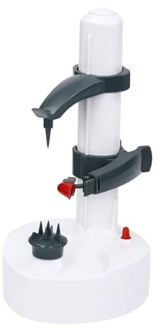 Electric Potato Peeler, Automatic Rotating Peeler Potato Peeling Machine Fruits Vegetables Cutter Kitchen Peeling Tool Rotating Apple with 3 Blades Adapter Charger for Kitchen – White