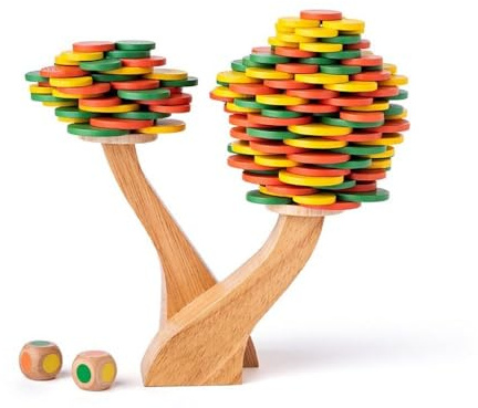 Woody 90918 Holz - Balance Game, Balancier- Motorik Spiel Baum inkl. Würfel, 183 teilig.