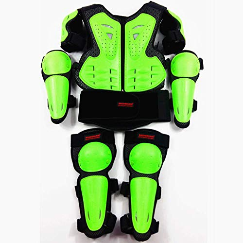 1-1 Kinder Protektoren Set, Brustpanzer Motorrad Weste Racing Guard mit Knieschoner Ellenbogenschoner Schutz für Ski Snowboard Motocross Sport, Grün-Einheitsgröße
